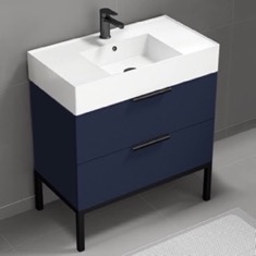 Blue Modern Bathroom Vanity, 32 inch, Free Standing